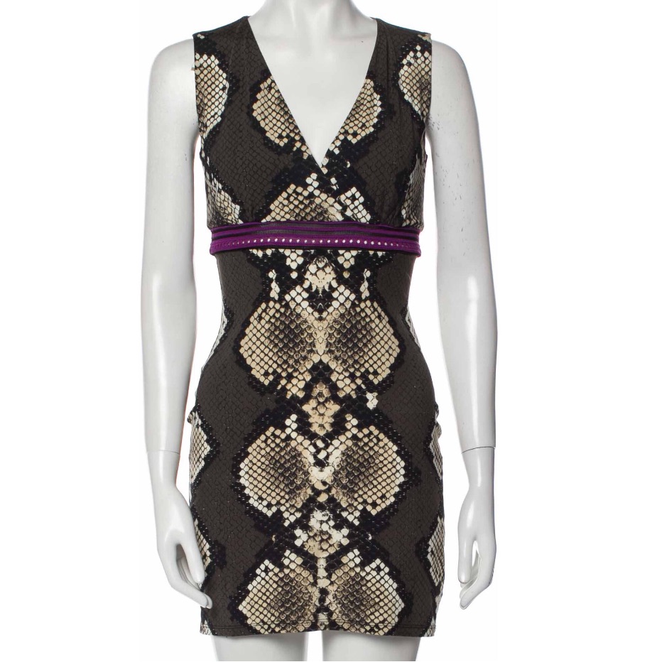 Roberto Cavalli Snakeskin Dress With Purple Trim - Size 38